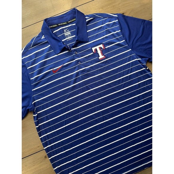 Texas Rangers Shirt Mens Large Blue MLB Baseball Nike Dri Fit Polo Striped - Picture 1 of 11